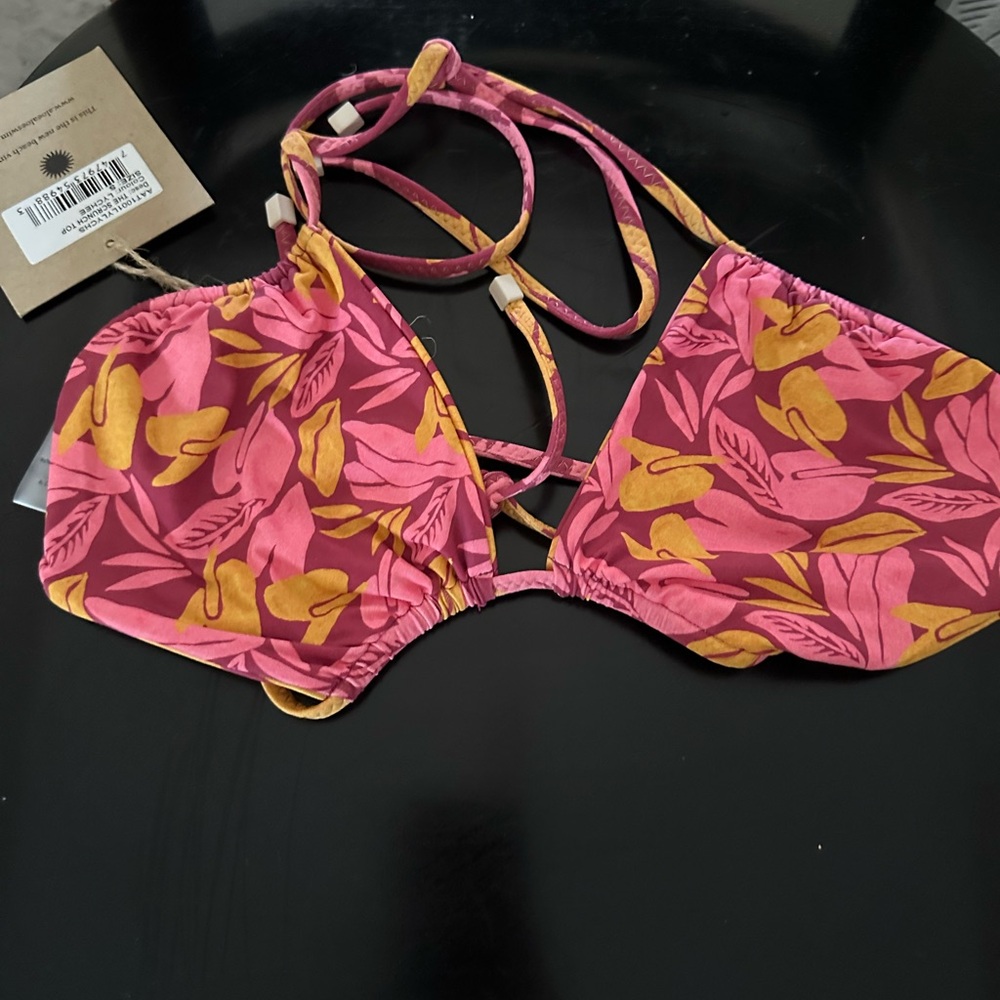 Pink and Yellow Floral Bikini Top